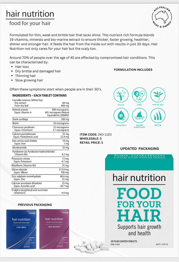 Hair Nutrition Food For Your Hair Women's 30 tablets  updated packing